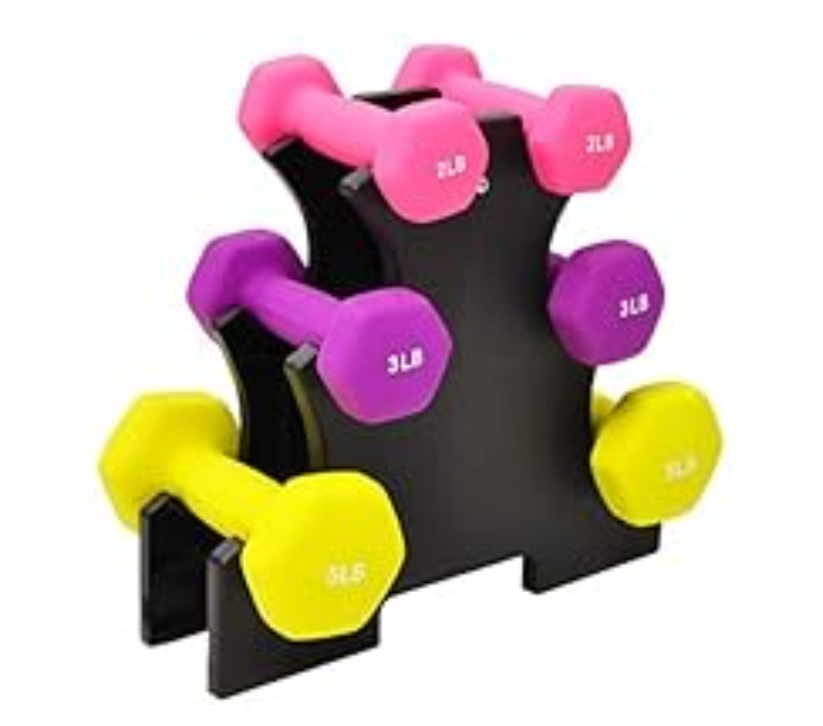 BF-D235 Fitvids Set of 2 Neoprene Dumbbell Hand Weights, Anti-Slip, Anti-roll, Hex Shape Colorful (Set with Rack: 20-Pound, 3 Pairs)