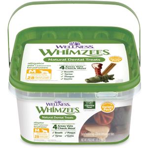 Whimzees Wellness Variety Pack Dog Dental Treat, Chews, Freshens Breath, Medium Size, 29.6 oz Box, 28 Count