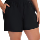 Women's Plus Size Swim Shorts High Waisted Bathing Suit Bottoms Long Swimsuit Board Short Tankini Trunks with Pocket, Size 2XL