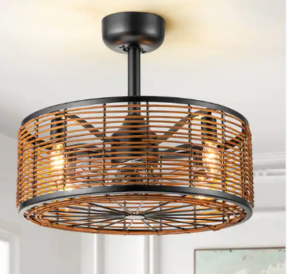18 in. 4-Light Farmhouse Rustic Woven Rattan Fabric 7