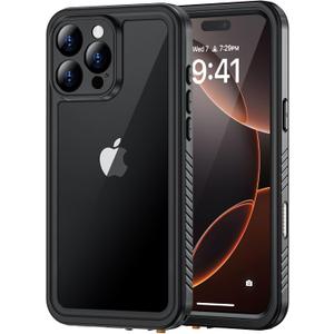 Lanhiem for iPhone 16 Pro Max Case, IP68 Waterproof Dustproof Shockproof Cases with Built-in Screen Protector, Full Body Heavy Duty Rugged Phone Cover for iPhone 16 Pro Max - 6.9 inch (Black/Clear)