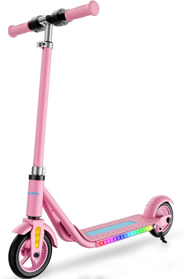 Electric Scooter for Kids Ages 6+, Bluetooth Music Speaker, 150w Hub Motor, Up to 10 mph, 60 mins Ride Time, Led Display, Colorful Lights, 4 Height Adjustable, Best Gift Ideas for Boys and Girls