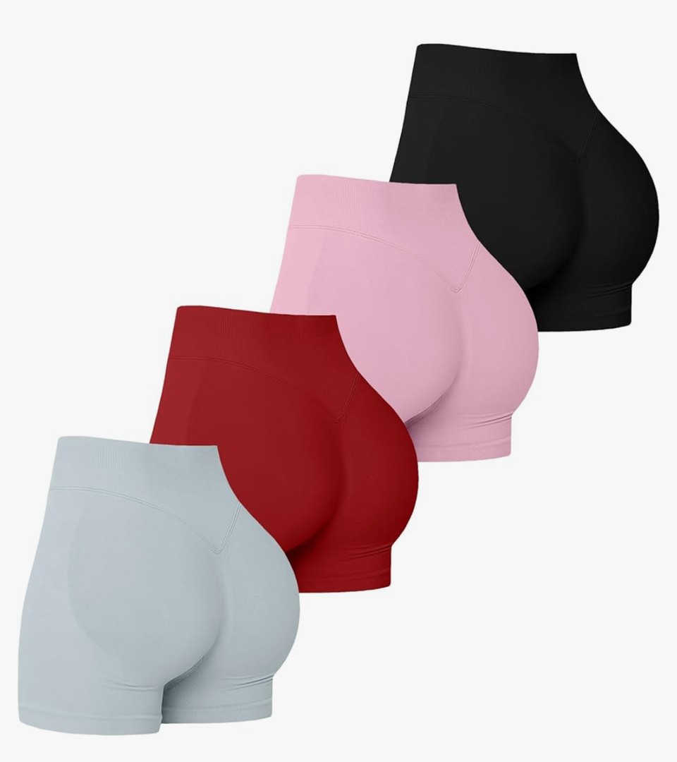 4 Pack Women Workout Gym Impact Shorts Seamless Scrunch Butt Lifting Gym Yoga Shorts S