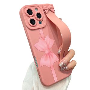 jueaes Cute Bow Case for iPhone 15 Pro Max with Finger Hand Wrist Strap