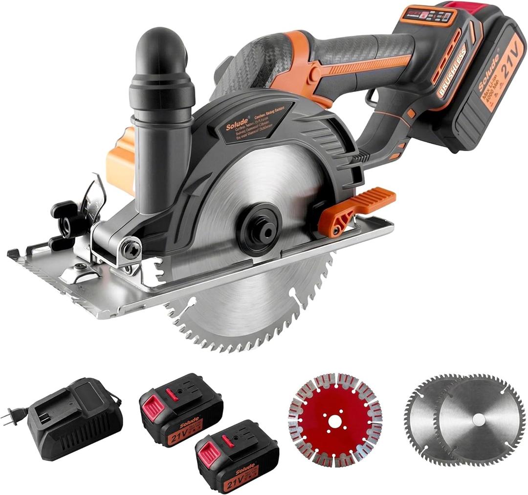 6-Inch 21V Brushless Cordless Circular Saw with 2 x 4.0Ah Lithium Batteries Electric Cutting Circular Saw with 3 Saw Blades for Wood, Metal, Tile, Drywall, Plastic Cutting