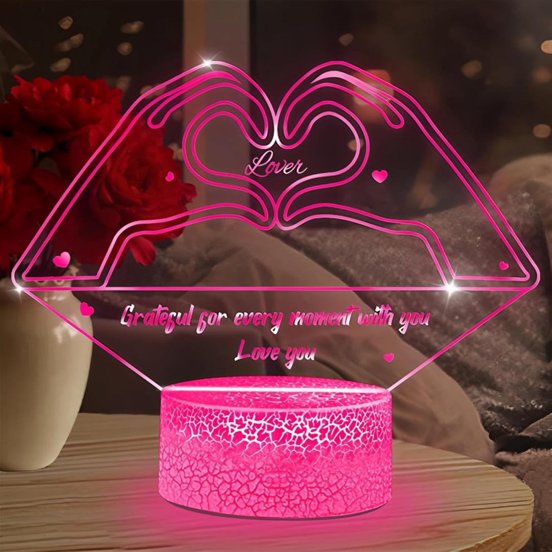 Valentines Day Gifts for Her Women,3D Couple Night Light,16 Colors Illusion lamp Valentine's Decorations for Home Romantic Anniversary Birthday Love Gift for Girlfriend Mom Wife Sister