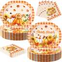 2 x 100 Pcs ThanksGiving Oval Paper Plates and Napkins Set, 10" x 12" Large Disposable Pumpkin Plates for ThanksGiving Party Supplies
