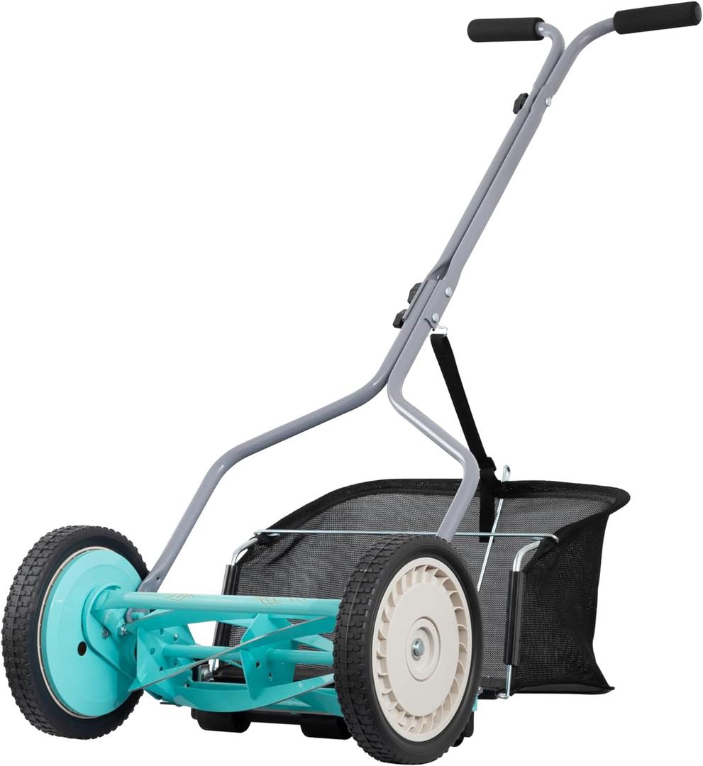 American Lawn Mower Company 1304-14GC 14-Inch 5-Blade Push Reel Lawn Mower with Grass Catcher, Mint (14-Inch, 5-Blade with Bag)