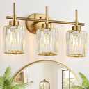 Modern Crystal Bathroom Vanity Light, 3-Light Brushed Gold Bathroom Light Fixtures with Clear Shades, Vanity Lighting Fixtures Over Mirror (Exclude Bulb)