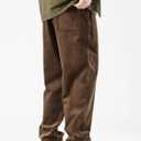 PLEPAN Mens Corduroy Pants Baggy Wide Leg Casual Elastic Waist Drawstring Loose Fit Sweatpants (Brown, XXXL)