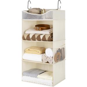 StorageWorks Hanging Closet Organizer, 3-Shelf Hanging Closet Shelves with Top Shelf, 15 "W x 12" D x 31" H, Extra-Large Space, Ivory White