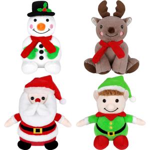 Elcoho 4 Pieces 7 inch Christmas Stuffed Animals Set Plush Toys Christmas Decoration Doll Set Santa Claus Snowman Elk Elf Xmas Party Favors