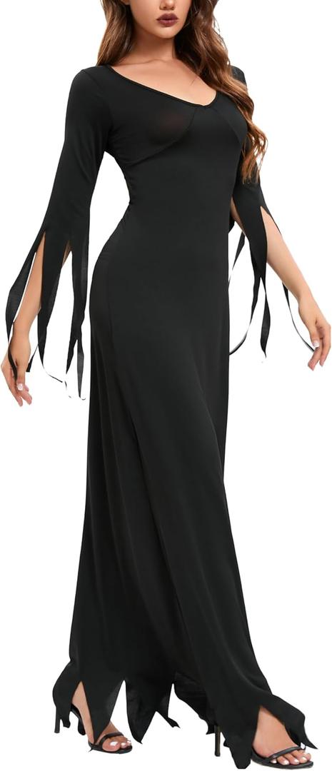 LVCBL Halloween Black Bodycon Dress Family Cosplay Gothic Dress Halloween Costume for Women (2X)