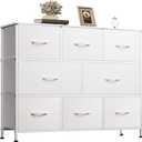 WLIVE 8 Drawer Dresser for Bedroom, Fabric White Dresser with Large Storage Drawer Unit for Entryway, Chest of Drawers for Living Room, 11.8"D x 39.4"W x 31.3"H