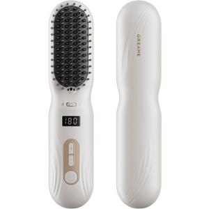 Dreame Silky Cordless Hair Straightening Comb, Rechargeable Ionic Straightener Brush for Women, 2Billion Ions, Fast Heating MCH & 7 Temp Settings Hot Comb, 5D Wide-Bristle Design, Mini Travel Size