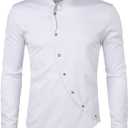 ZEROYAA Men's Luxury Gold Embroidery Design Slim Fit Long Sleeve Button Up Dress Shirts (Medium, Zhcl51-white)