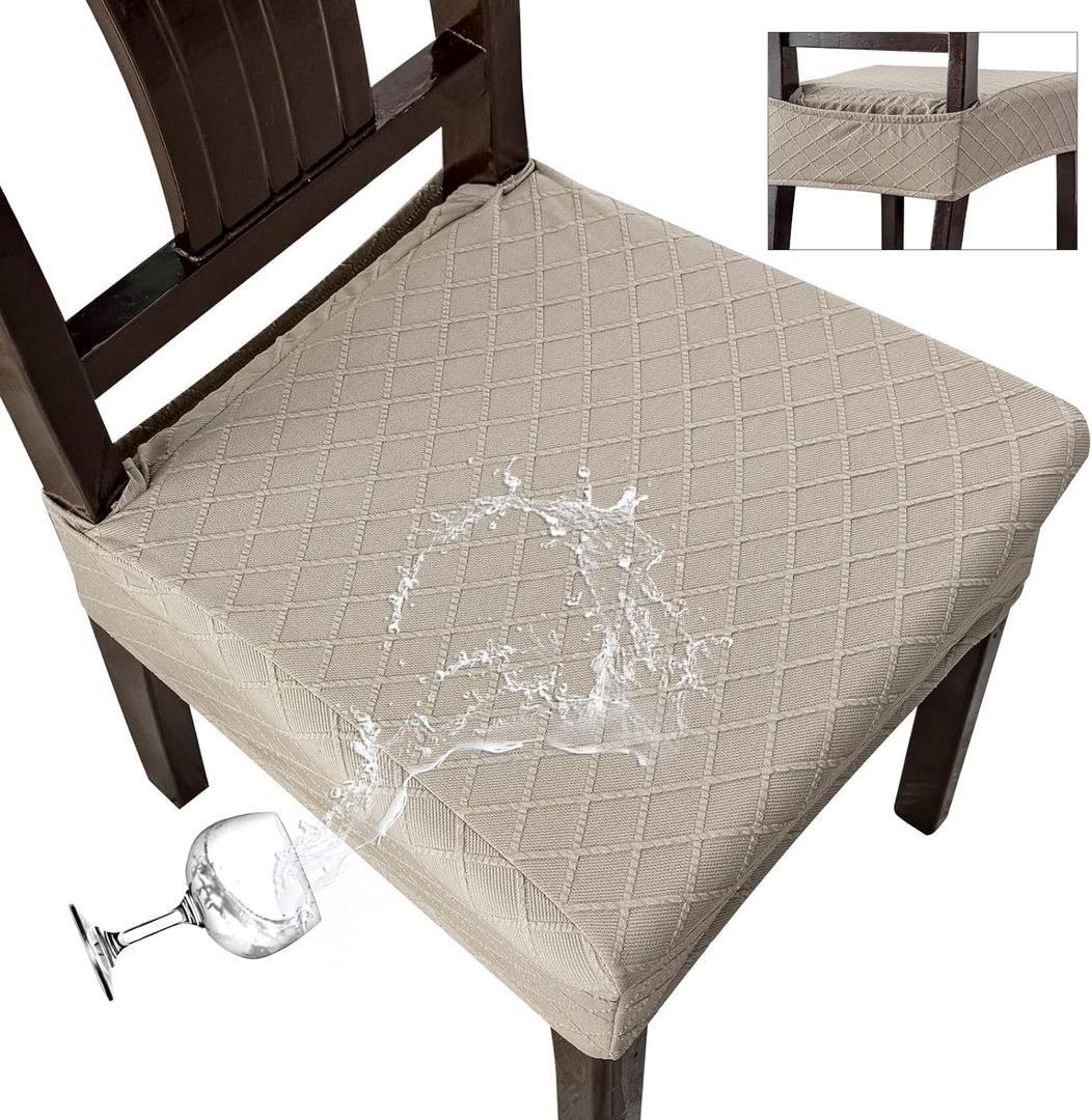 Genina Waterproof Seat Covers for Chairs Seat Covers for Dining Room Chair Slipcovers Kitchen Chair Covers Dining Chair Covers (4 PCS-Rear-covered, Taupe)