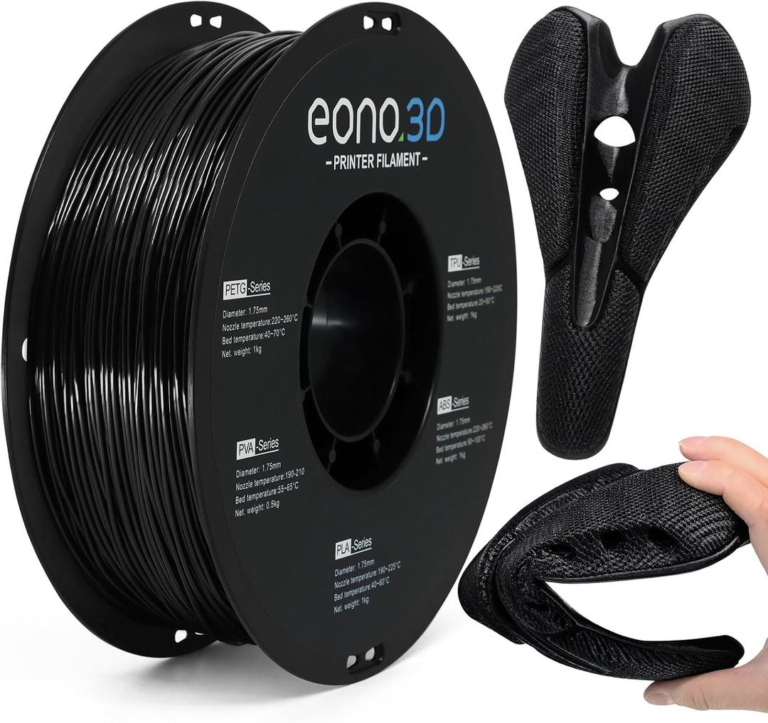 85A TPU 3D Printer Filament Extra Soft & Flexible Rubber-Like Filament, Durable & Wear-Resistant, 1.75mm 0.03mm, Smooth Feeding, Ideal for RC Car Tires, LEGO Wheels, Phone Cases 1kg Black