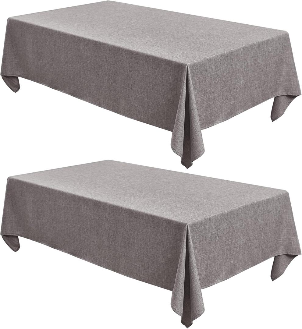 Fitable Faux Linen Tablecloths Rectangle 60 x 120 Inch - 2 Pack Neutral Table Clothes for 8 Foot Tables, Stone Flax Look Kitchen Table Covers for Farmhouse, Dining, Party, Banquet, Buffet