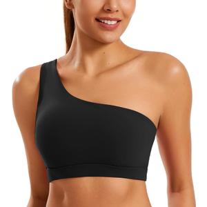 Smooth Sports Bras for Women One Shoulder Low Impact Asymmetrical Workout Tops Padded Yoga Bra (Large, Black)