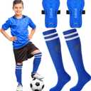 Syhood Soccer Shin Guards and Socks for Toddler Kids Youth, Lightweight Soccer Shin Pads Protective Defender Gear for 3-5, 5-10, 10-15 Years Old Children Teen Boys Girls Sports Game(L Size, Blue)