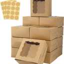 HawHawToys 60 pcs Bakery Boxes with Window, 6 x 6 x 3 inches, Kraft Cookie Boxes Pastry Boxes for Baked Goods (Brown)