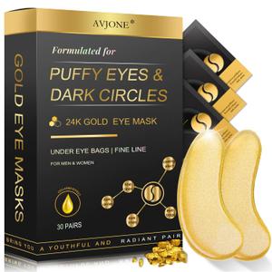 AVJONE 24K Gold Under Eye Patches (30 Pairs), Collagen eye masks for dark circles and puffiness, eye patches for women puffy eyes, Revitalises and Refreshes Your Skin (1 Count (Pack of 30))