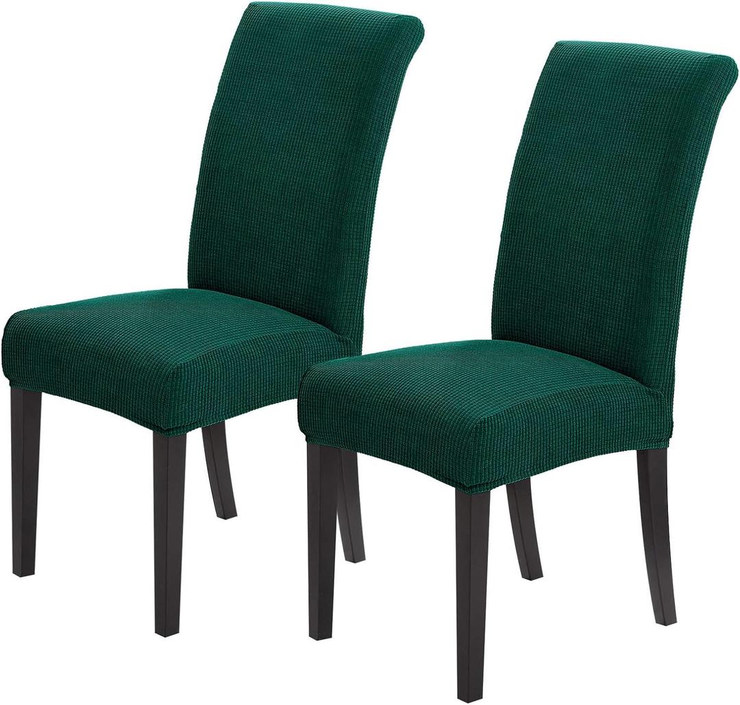 Joccun Christmas Chair Covers for Dining Room Set of 2, Dining Chair Slipcovers Stretch Dining Room Chair Covers Seat Protector,Washable Parsons Chair Cover for Home,Hotel,Banquet(Hunter,2 Pack)