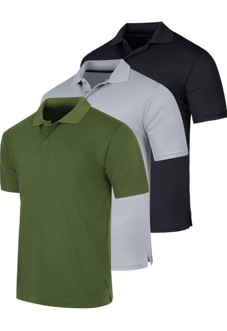 Real Essentials 3 Pack: Men's Quick-Dry Short Sleeve Athletic Performance Polo Shirt Size S
