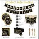 188 Pcs Roaring 1920's Party Tableware Set, 24 Guests Black and Gold Birthday Party Tablecloth Dinner Plates Dessert Plates Cups and Napkins for Speakeasy 1920s Vintage Wedding Party Supplies