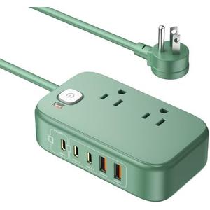 VPSUN Power Strip with USB C Ports,30W USB C Charging Station,Surge Protection 1200J, 5FT Flat Extension Cord USB Charger Hub for Multiple Devices (Pearl Green, 30w)