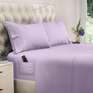 DREAMCARE Queen Size Sheets - Cooling Bed Sheets - 4pcs Set - up to 15" Deep Pocket Queen Sheet Set - Sheets Queen Size Bed - Soft & Long Lasting 100% Fine Microfiber with Side Pocket, Lavender