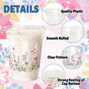 AnyDesign 100 Pcs Spring Floral Plastic Cups 12oz Flower Clear Drinking Cups Wildflower Disposable Cup for Wedding Birthday Baby Shower Party Table Decor Supplies