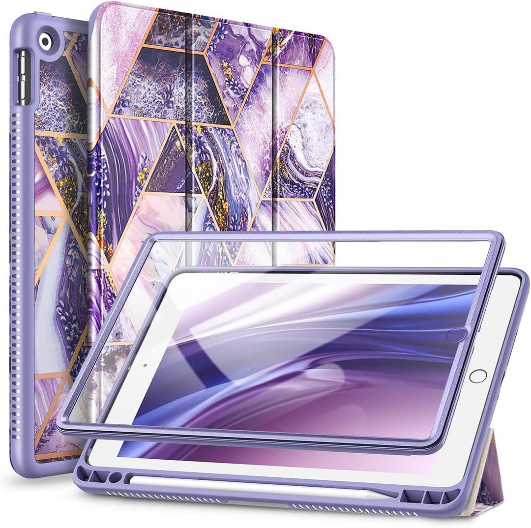 SURITCH Case for iPad 10.2 (iPad 9th/8th/7th Generation) Protective Case with Built-in Screen Protector and Pencil Holder Case with Stand Function and Auto Sleep/Wake for iPad 10.2 Inch - Purple