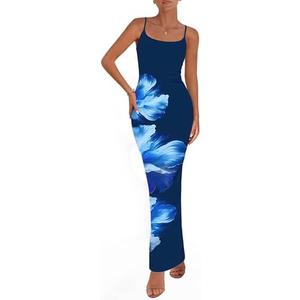 PRETTYGARDEN Womens Floral Maxi Dress Summer 2025 Sexy Spaghetti Strap Slip Bodycon Mesh Beach Vacation Dresses, Size: M