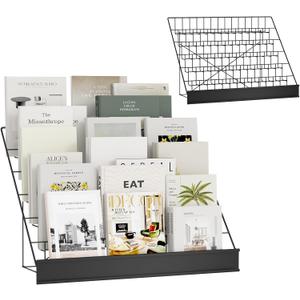 6-Tier 30" Wide Metal Magazine Holders,Wire Countertop Rack with Sign Channel,Retail Book Brochure Magazine Display Stand Literature Greeting CD Card Rack for Book Signing,Vendor Booth