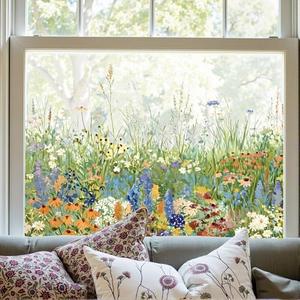 ADD.HERES Window Privacy Film,Colorful Floral Window Stickers,Removable DIY Bouquet Static Clings, Decals for Home School Office Party Supplies, Wild Valley, 17.5" x 78.7"
