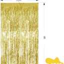 2 x 3Pcs Gold Metallic Tinsel Foil Fringe Curtains,3.28ft x 6.56ft Gold Photo Booth Backdrop Streamer Curtain,Photo Booth Props,Ideal Bachelorette Party Supplies, Birthday, Christmas,New Year Decorations