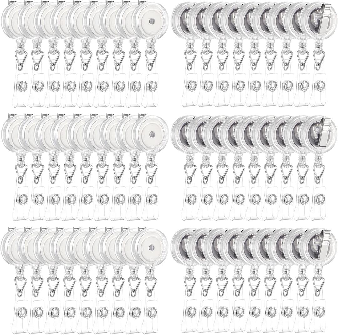 Mimorou 150 Pcs Clear Retractable Badge Reels Round ID Badge Holders Reels Clip with Alligator Swivel Clip for Nurses Volunteer School Office Supplies