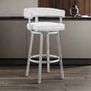 Armen Living Lorin Modern 30" Seat Height White Faux Leather and Brushed Stainless Steel Metal Swivel Bar Stool for Kitchen Island Counter