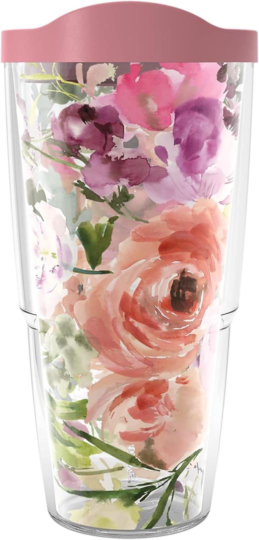 Tervis Kelly Ventura - Floral Collection Made in USA Double Walled Insulated Tumbler Travel Cup Keeps Drinks Cold & Hot, 24oz - Classic, Heather Rose