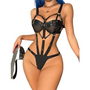 Avidlove Womens Lingerie with Push Up Bra Support Bondaged Underwired Teddy Lingerie One Piece Babydoll (Small, Black)