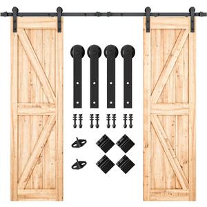 SMARTSTANDARD 9FT Heavy Duty Double Door Sliding Barn Door Hardware Kit,Smoothly and Quietly-Easy to Install-Includes Step-by-Step Installation Instruction Fit 27" Wide Door Panel