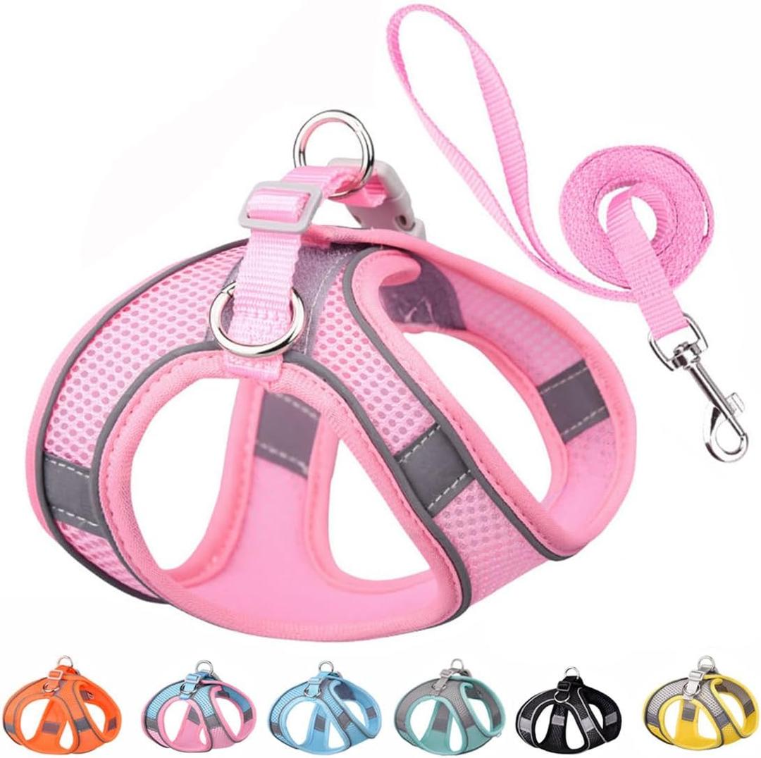 Xs Dog Harness and Leash Set, No-Pull Puppy Harness for Outdoor Walking, Breathable Mesh Reflective Cats Vest for XXS Xs Small Medium Breed Pet Dogs, Pink XS (XS(Chest 12-15"))