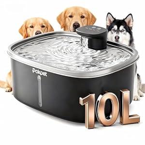 10L/ 2.64GAL Wireless Water Fountain for Cats Large Dogs for Multi-Pet Homes - Stainless Steel 4000mAh Battery Operated Automatic Pet Water Dispenser with Sensor, Quiet Flowing Bowl - Black