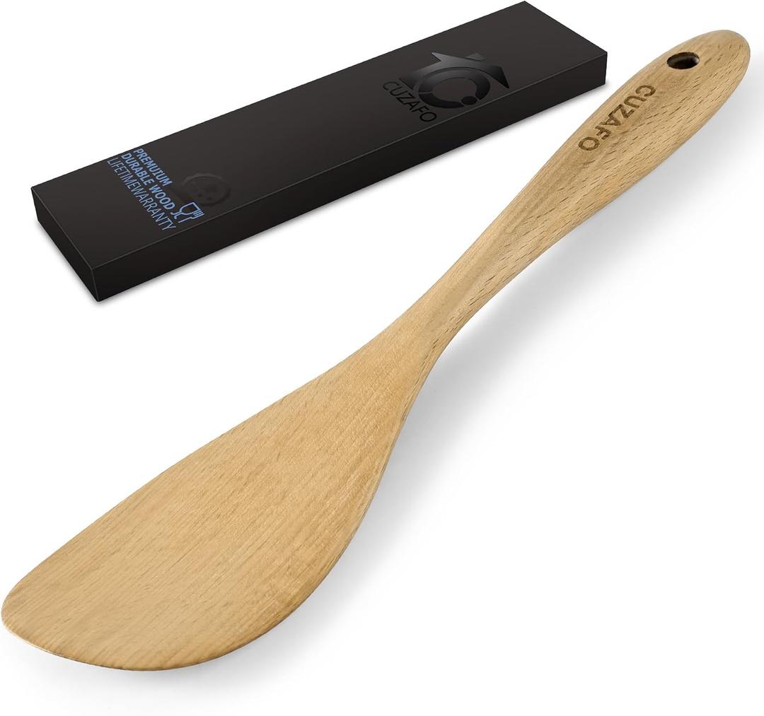 2 x 12 Inch Wooden Spatula for Cooking – Solid Natural Wood Turner with Thickened Handle, Hanging Hole, Heat Resistant, Nonstick Pan Safe
