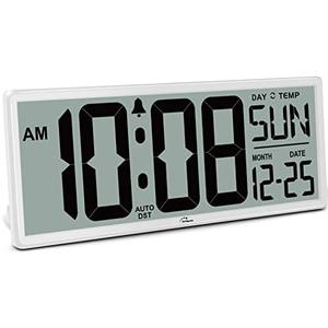 WallarGe 14.5'' Large Digital Wall Clock Battery Operated with Jumbo Numbers, Temperature and Date - Easy to Read and Set, Auto DST