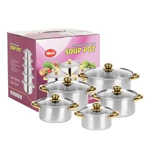 Dockorio Stainless Steel Cookware Set 10 Pieces Cooking Pots and Bowls Soup Kitchen Gas Induction Universal