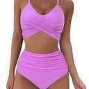 SUUKSESS Women High Waisted Bikini Push Up Wrap Bandage Swimsuits 2 Pieces (S, Purple)