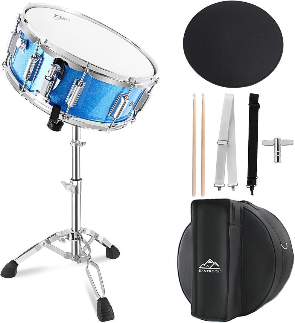 EASTROCK Snare Drum Set 14X5.5 Inches with stand for Student-Blue